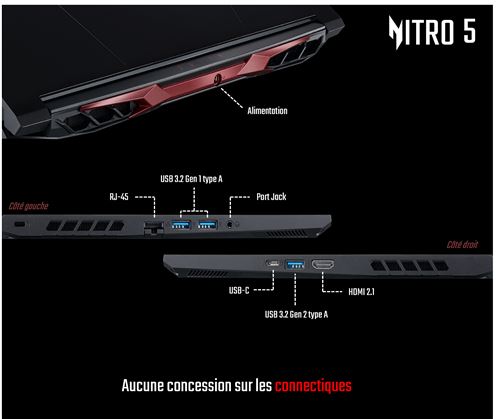 Gamer Acer Nitro AN515-57 core i7 de 11th processeur 2.3Ghz 16CPUs Disque ssd 512go Ram 16go Écran 15pouces FULLHD 144Hz Clavier-éclairé RGB. Carte Graphique RTX 3060 Laptop GPU de 6go dédiée.